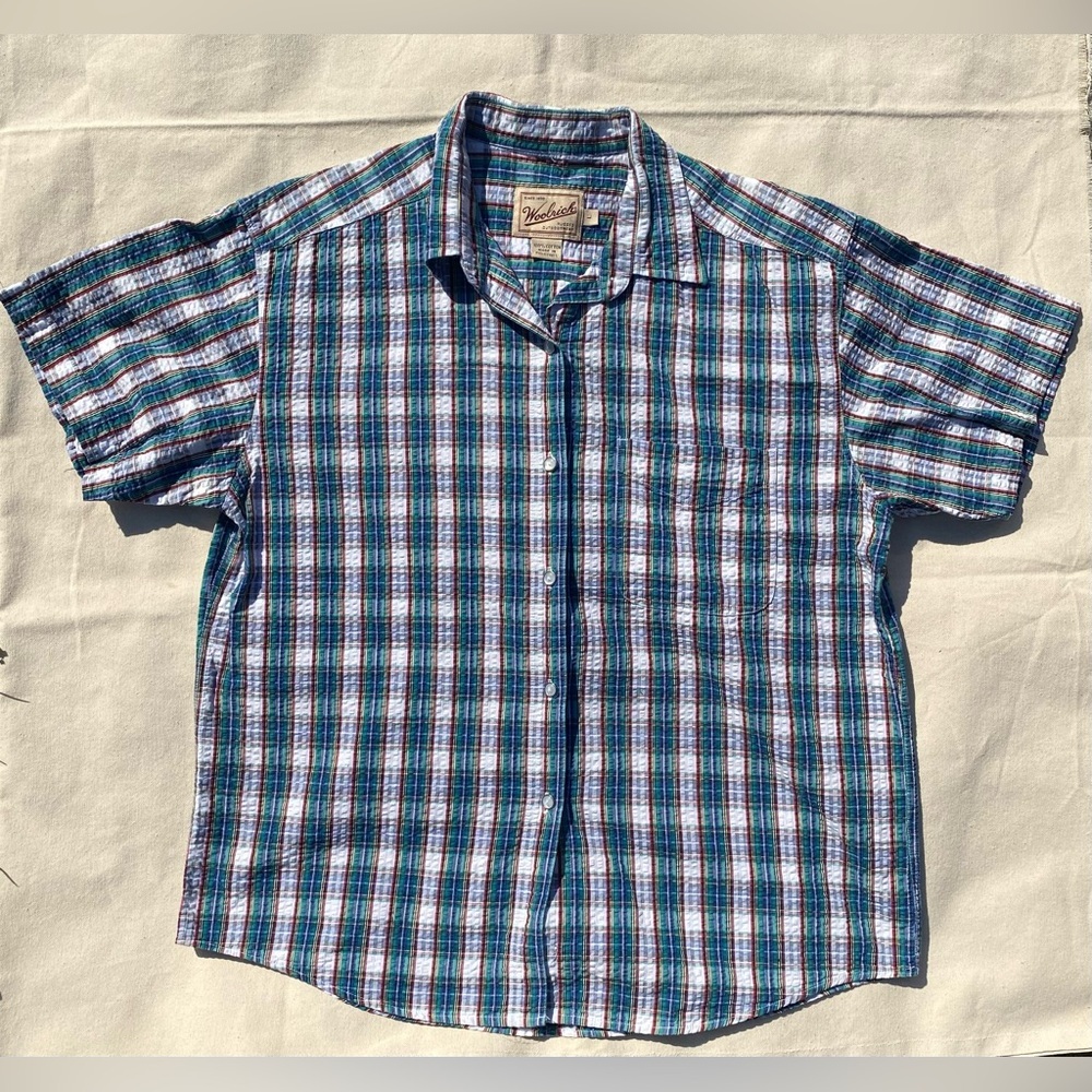 Woolrich Lightweight Cotton Multicolor Plaid Short Sleeve Button Front Shirt Lrg